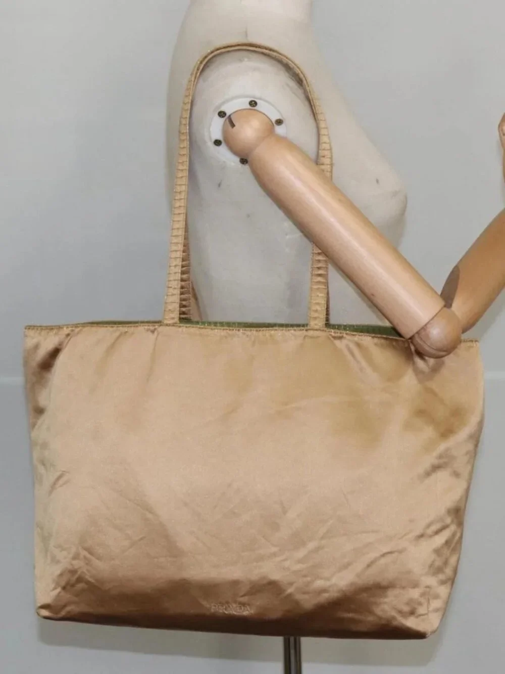 PRADA Tote Bag Satin Gold Tone Gold Auth bs19851